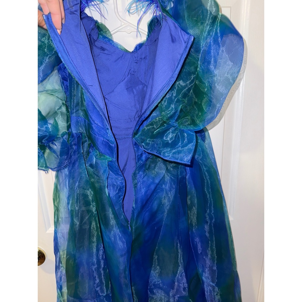 NWT Blue Green Watercolor Organza Maxi Dress Feather fairycore gala mermaid - Picture 6 of 9
